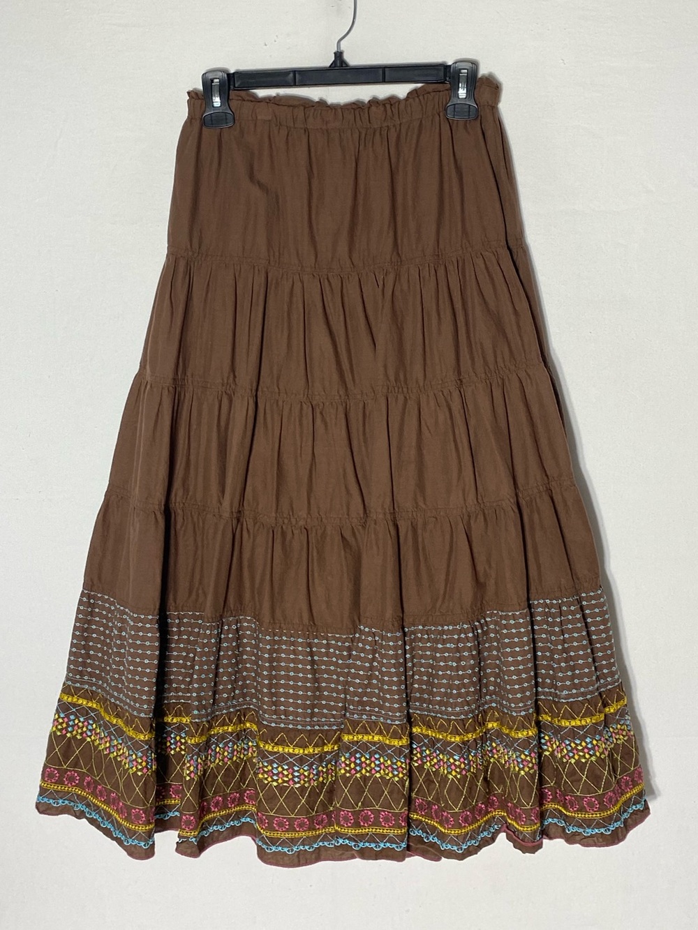 Vintage Y2K Nevada Brown Low Rise Tiered Embroidered Maxi Skirt S